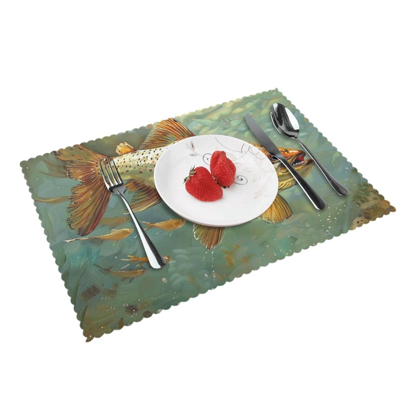 Fly Fish Printed Placemat Heat Resistant Place Mats Set of 4 PCS Washable Kitchen Table Mats, 12x18 Inch