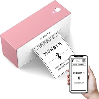 MUNBYN Bluetooth Thermal Label Printer, Wireless 4x6 label printer, Desktop Printer, for Shipping Packages Postage Small Business, for Etsy, Shopify, eBay, Amazon, Royal Mail, FedEx, ITPP129, Pink