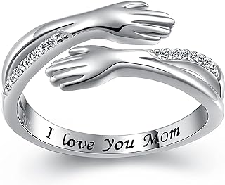 Hug Ring, S925 Sterling Silver Hug Rings for Women Girl, Hugging Hand Open Promise Ring, Mothers Day Valentine's Day Birthday Gifts