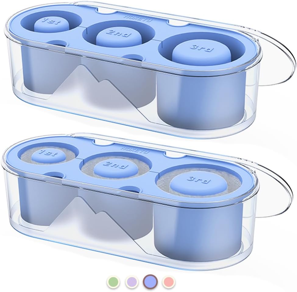 2PC Ice Mold for Stanley Cup 30/40 Oz - Easy Fill and Release Without Touching Ice, Silicone Ice Cube Tray with Clear Lid and Bin for Freezer, Whiskey, Cocktail (Blue+Blue)