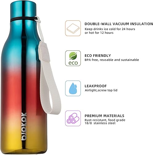 Miniatura 2 de BJPKPK - Botellas de agua aisladas, 18 oz, de acero inoxidable con correa, botellas de metal, jarras, tazas, frascos libres de BPA, a prueba de
