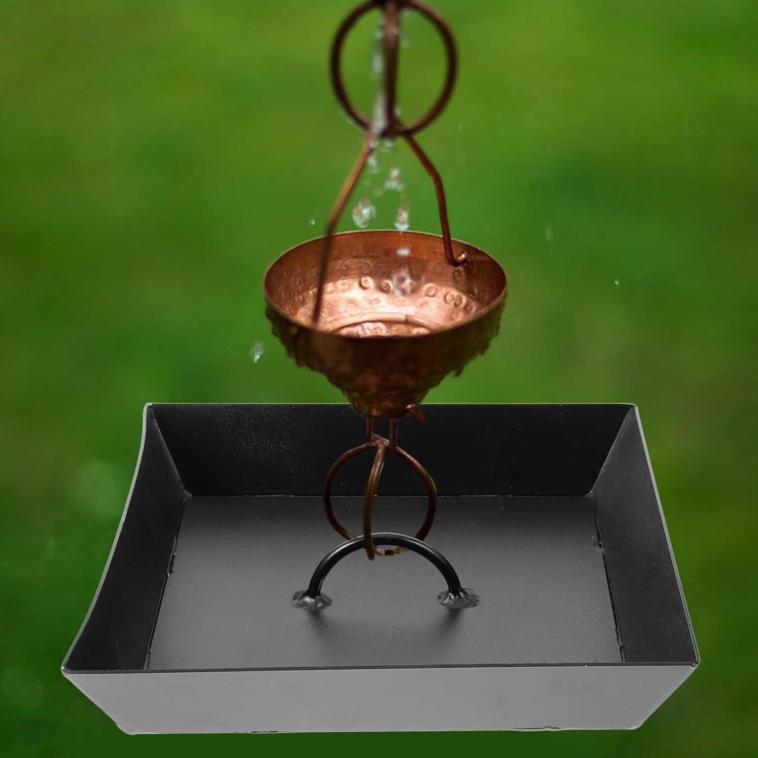 VANZACK Rain Chain Anchoring Basin 10 Inch Gutter Rain Chain Dish with Loop Square Spill Bowl for Garden Fountain Flat Scupper Birdbath Alternative
