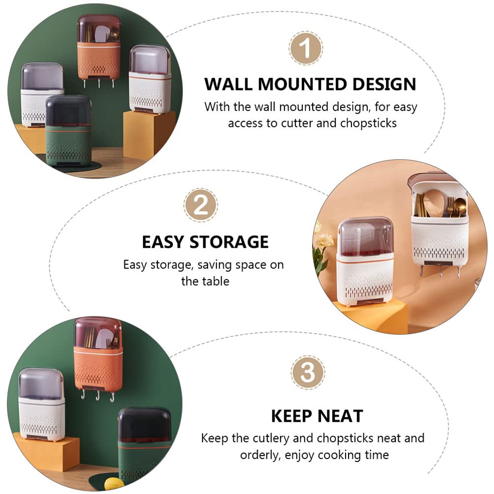 Estante para palillos de cocina, organizador de almacenamiento de cubiertos, organizador de almacenamiento de cubiertos montado en la pared, cesta con tapa escurridora, soporte para utensilios de