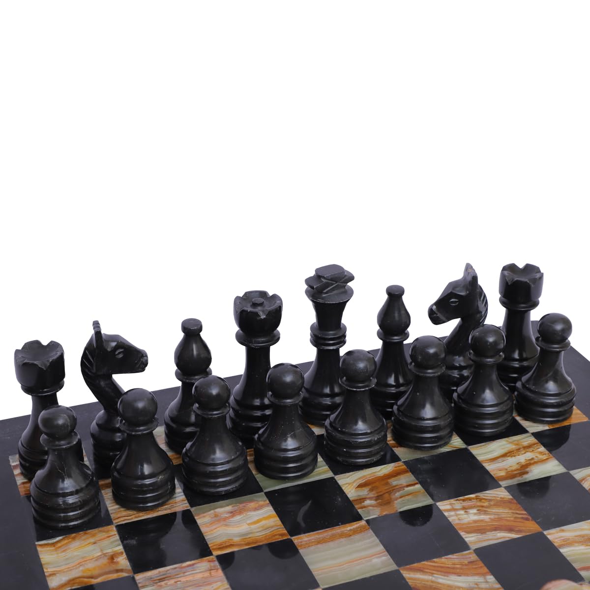 Juego de ajedrez de mármol hecho a mano, negro y ónix (15 x 15 pulgadas), juegos de ajedrez para adultos, tableros de ajedrez de alta calidad, tableros de ajedrez elegantes (15 x 15 pulgadas sin damas