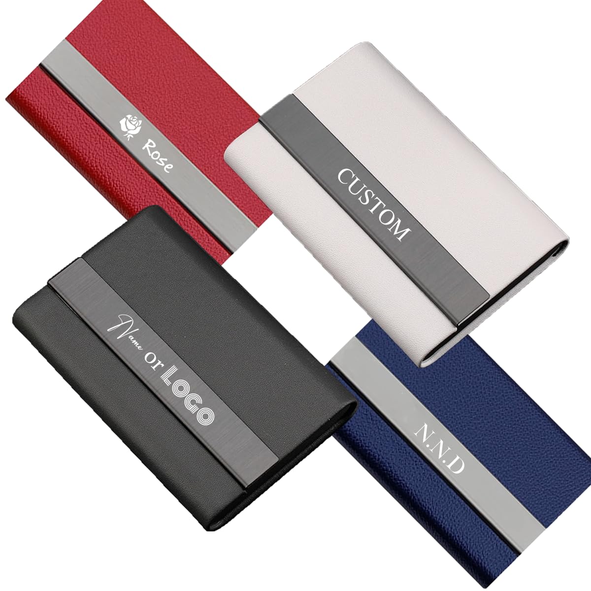 AESTHESTIFY Custom Business Card Holder Personalized Case Professional PU Leather & Stainless Steel Multi Wallet Credit Card ID Case/Holder for Men &