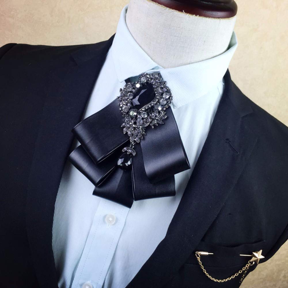 LUMoony Vintage Bow Brooch Pin With Bee & Rhinestones - Black Alloy Collar Pin For Women's Clothing