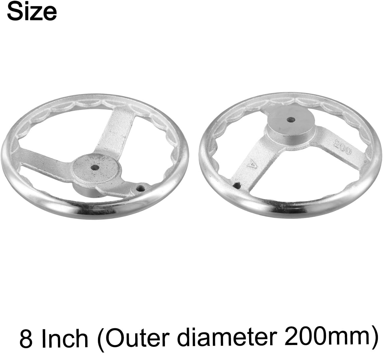 Chrome Plated Cast Iron 3-Spoke Handwheel for Machinery and Equipment, Corrugated Inner Rim, Round Mechanical Control Wheel(8 Inch)