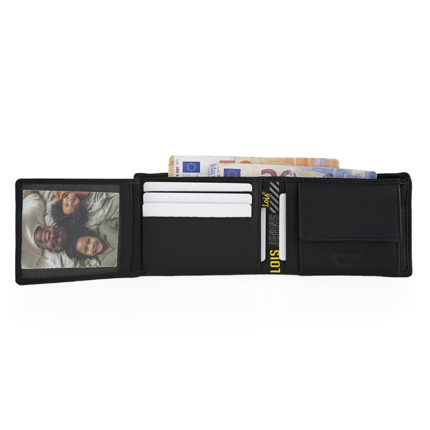 Lois - Cartera de Piel para Hombre - Cartera Hombre Piel con Monedero Interior y Tarjetero, diseño Slim, Cuero auténtico, Regalo Elegante. Proteccion RFID, Negro