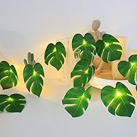 Vista 1 de WEISPARK Guirnalda de 20 luces LED de hojas de palma, hojas de Monstera artificiales tropicales para colgar en la pared, enredadera para fiesta
