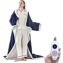 Westinghouse Wearable Heated Blanket with Foot Pocket Sherpa 50x70+18 Navy | Electric Snuggle Throw with Foot Pocket, Flannel Sherpa 6 Heating Levels &amp; 2-10 Hours Auto Shut Off, Home Office Use