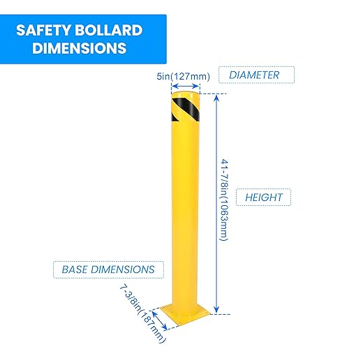 Miniatura 3 de HECASA Juego de 12 postes de seguridad de 42 a 5 pulgadas, barrera de estacionamiento de seguridad, revestimiento de polvo amarillo, barrera de