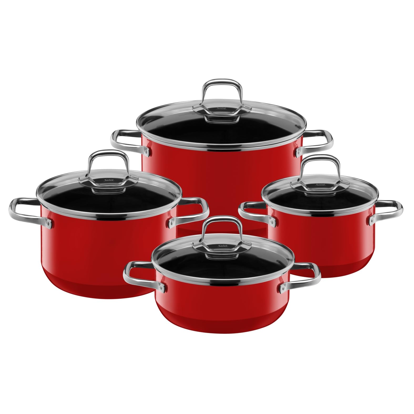 Silit Elegance Line Topfset Induktion 4-teilig, Kochtopf Set mit Glasdeckel, Silargan Funktionskeramik, Induktions Töpfe Set nickelfrei, rot