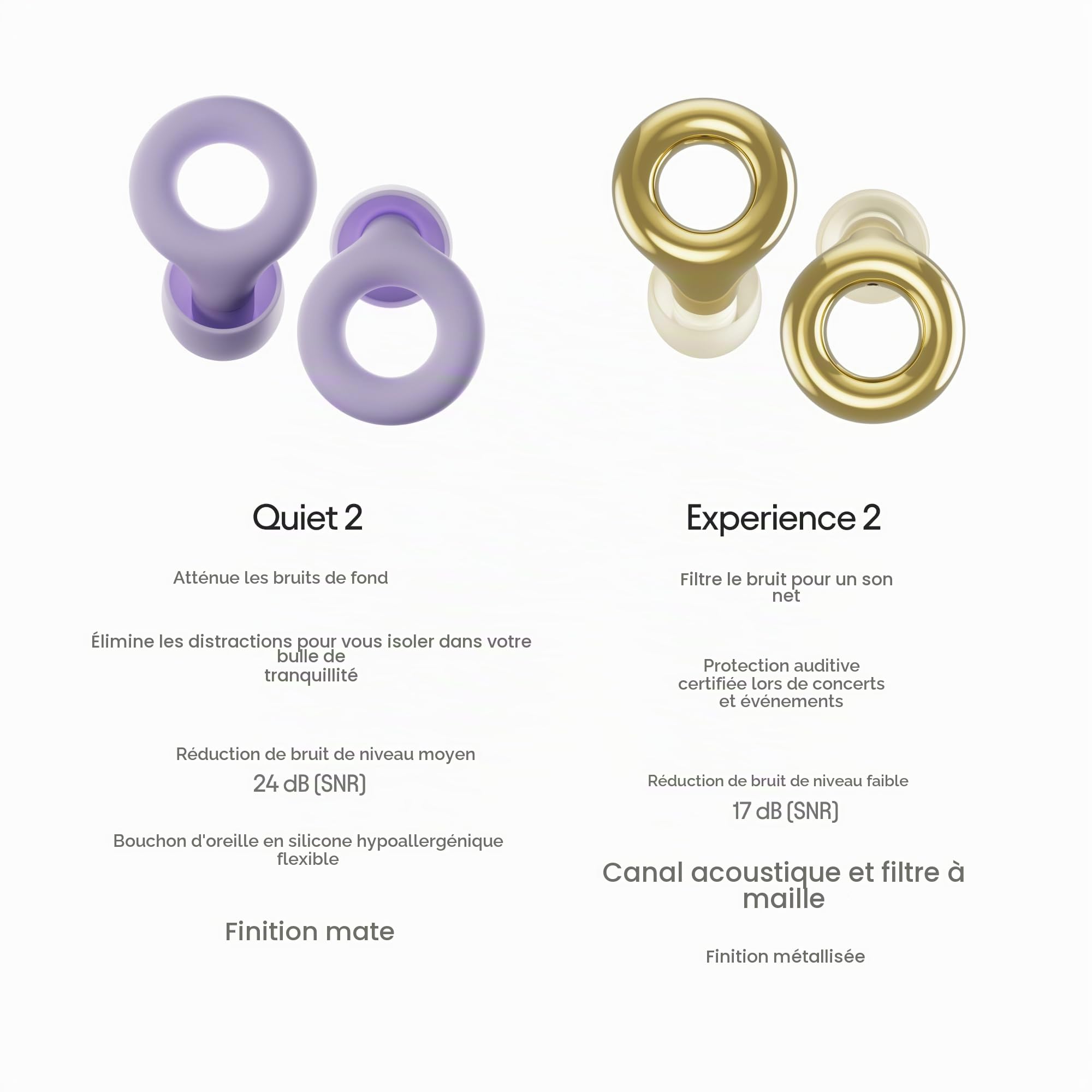 Loop Earplugs, coffret Jour & Nuit (lot de deux) – Quiet 2 + Experience 2 | Bouchons d’oreille réutilisables pour le sommeil, la sensibilité au bruit, les concerts et plus encore