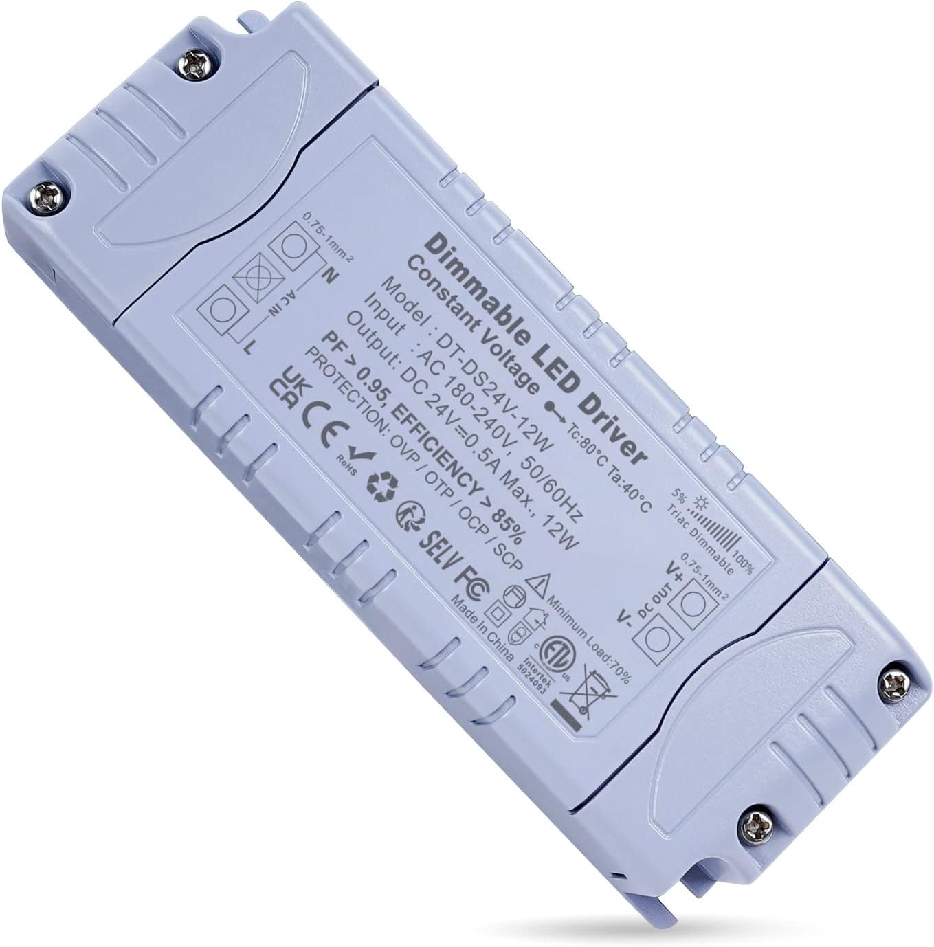 REYLAX LED Driver Dimmable 24V 12W 500mA, Triac AC 240V to 24V Transformer, Constant Voltage