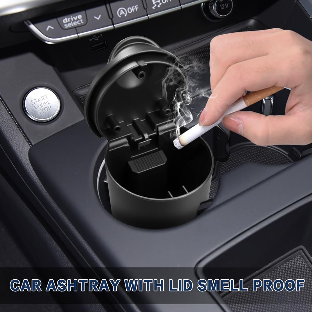 Portable Car Ashtray with Lid, Cup Holder Ashtray, Smokeless Self-Extinguishing Truck Interior Cigarette Ashtrays, Car Accessories Windproof Detachable Mini Trash Can Fit for Office Home