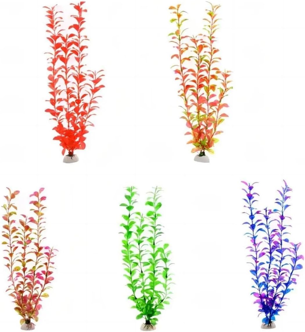 40cm Aquarium Artificial Plastic Plants Decor Landscape 16pc Fish Tank Decorations(Red)