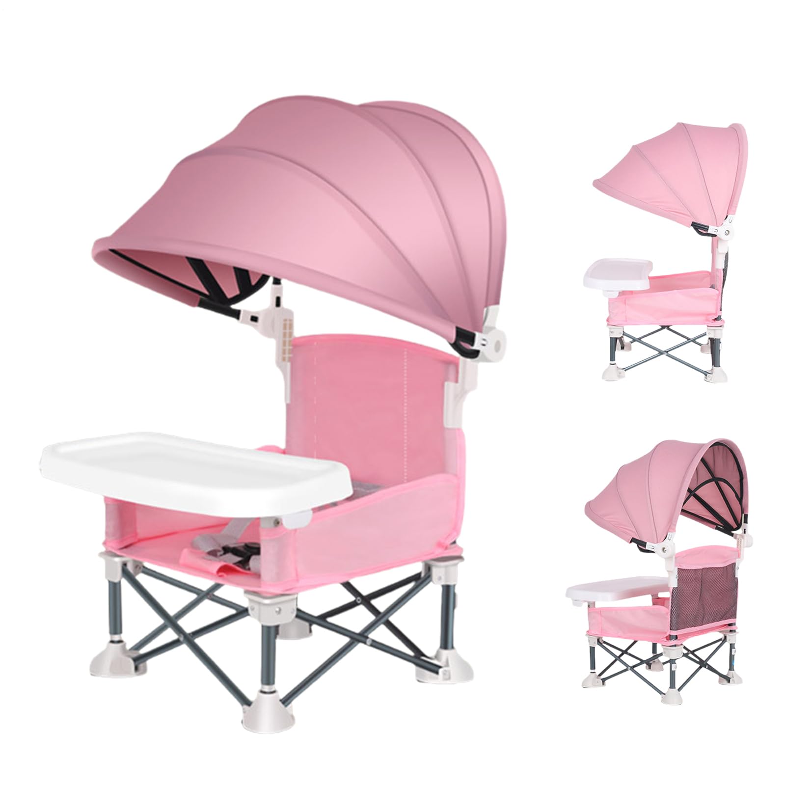 Seggiolone pieghevole – Alluminio 14,96 pollici | Seggiolone in tessuto con baldacchino – Seggiolone portatile all'aperto per picnic, prato, campeggio, viaggi, stoccaggio compatto flessibile