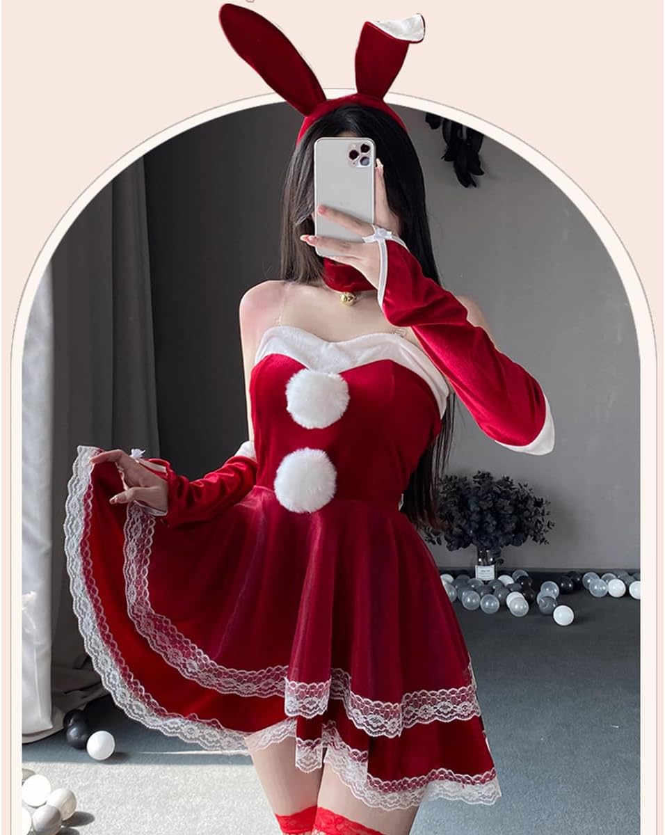 SNOMYRS Sexy Bunny Suit Cosplay Lingerie Mrs Claus Costume Kawaii Roleplay Santa Outfit For Easter Halloween Christmas