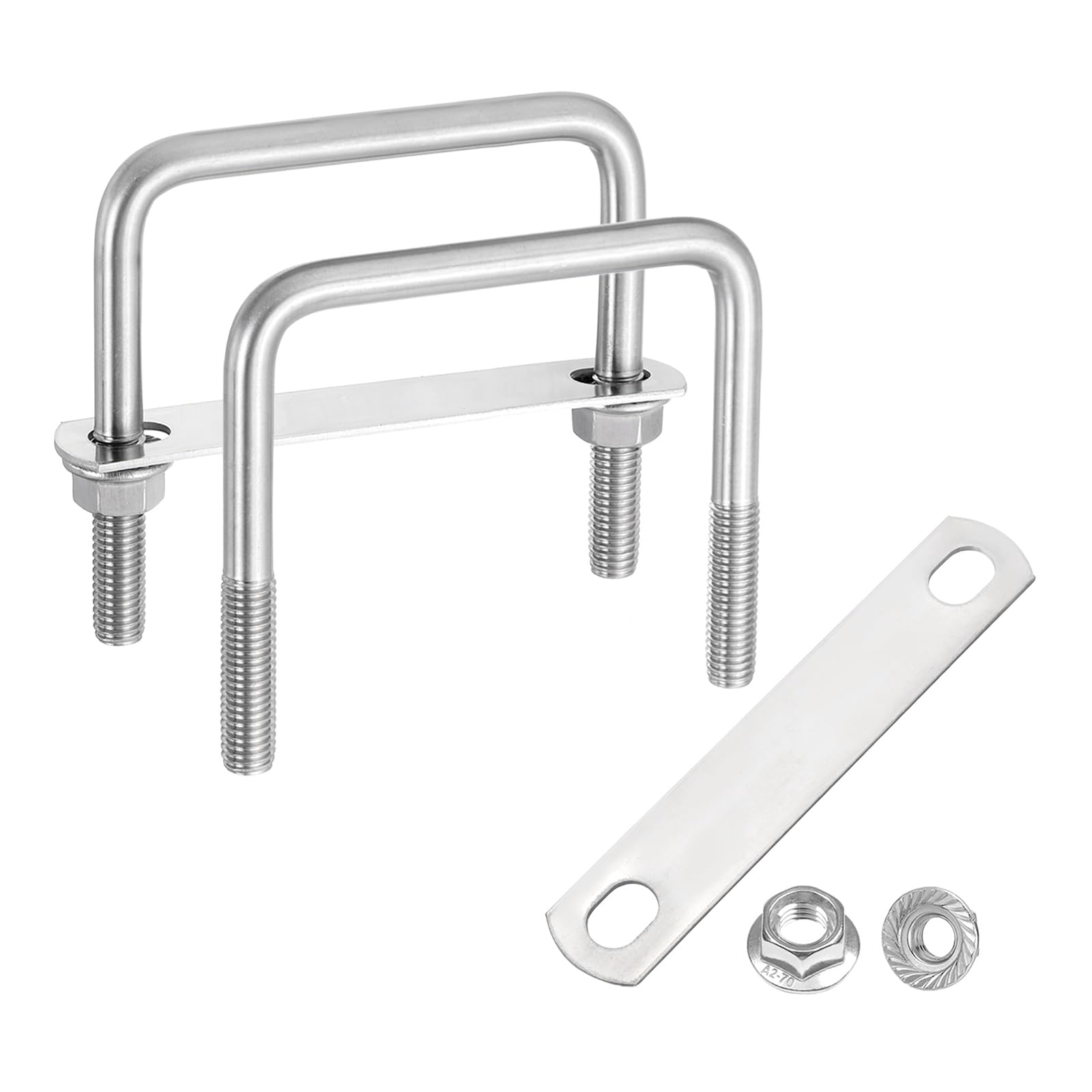 sourcing map 2 Set M10 3-9/16 Inch Inner Wide Square U Bolts, 4 Inch Length 304 Stainless Steel U-Bolts with Flange Hexagon Nuts, Frame Plates for Trailer, Automotive, (90mm W x 100mm L)