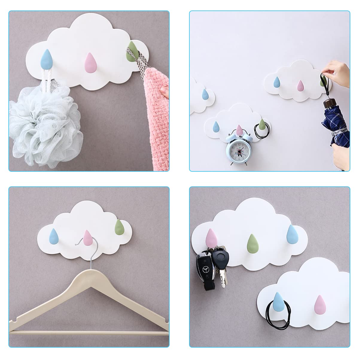 Kindergarderobe Haken, 3 Stück Garderobenhaken Kinder Plastik Ohne Bohren Wandgarderobe Selbstklebend Wasserdicht Wolken Wandhaken für Jedes Kinderzimmer
