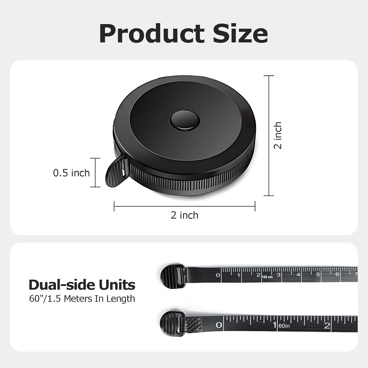 60-Inches Soft Tape Measure Set, Soft & Retractable Black Measuring Tape for Body, Fabric Sewing Tailor Cloth Knitting Craft, Weight Loss and Body Shaping Measurements, Flexible Ruler, 2 Packs