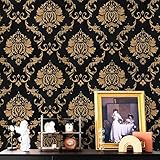17.7"×118" Peel and Stick Wallpaper Gold and Black Contact Paper Flower Wallpaper Self Adhesive Remo