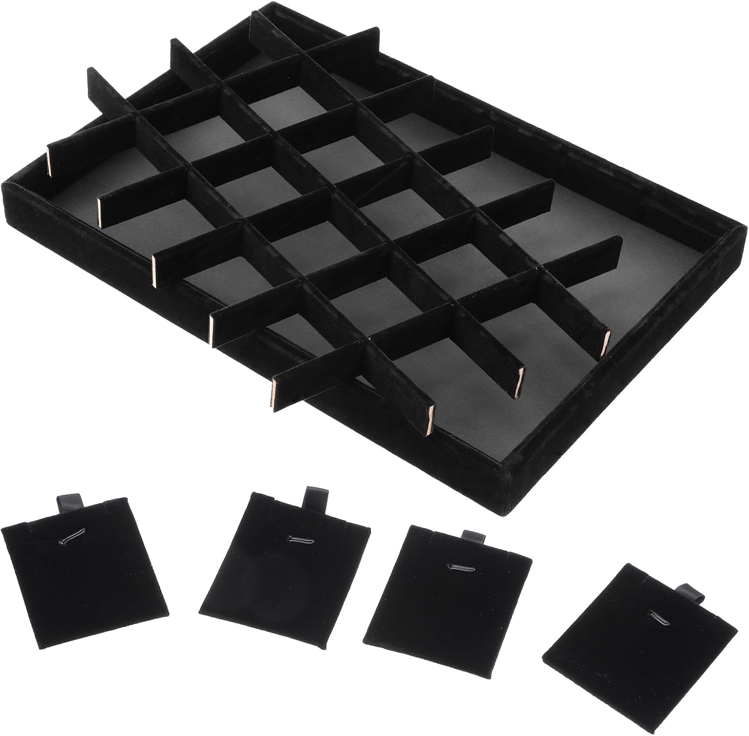 2pcs 24 Grids Stackable Jewelry Tray Organizer with Removable Dividers, Velvet Jewelry Display Tray for Earrings Necklaces Bracelet Rings Display Showcase - Black