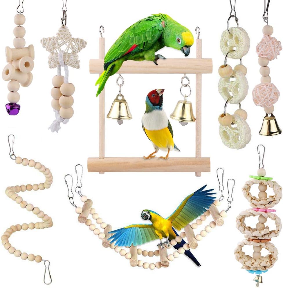 2 Stück Vogelspielzeug Aus Naturholz - Hänge-Spielzeug Für Wellensittiche & Papageien