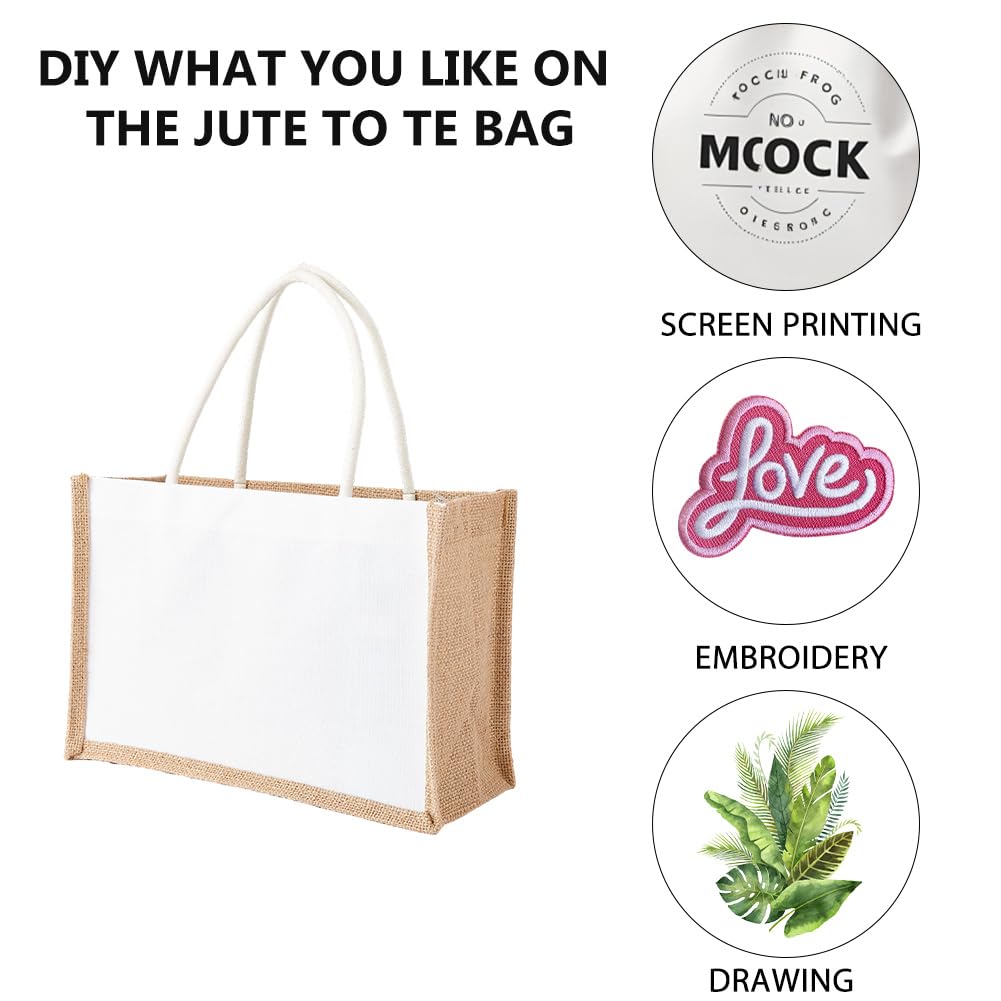 DICOSMETIC 22 Stück Leinen Tragetaschen Blanko Jute Taschen Mit Griff 21x32x13cm Wiederverwendbare Weiße Strand Taschen Für Einkauf Brautjungfern Hochzeit Geschenke DIY Basteln