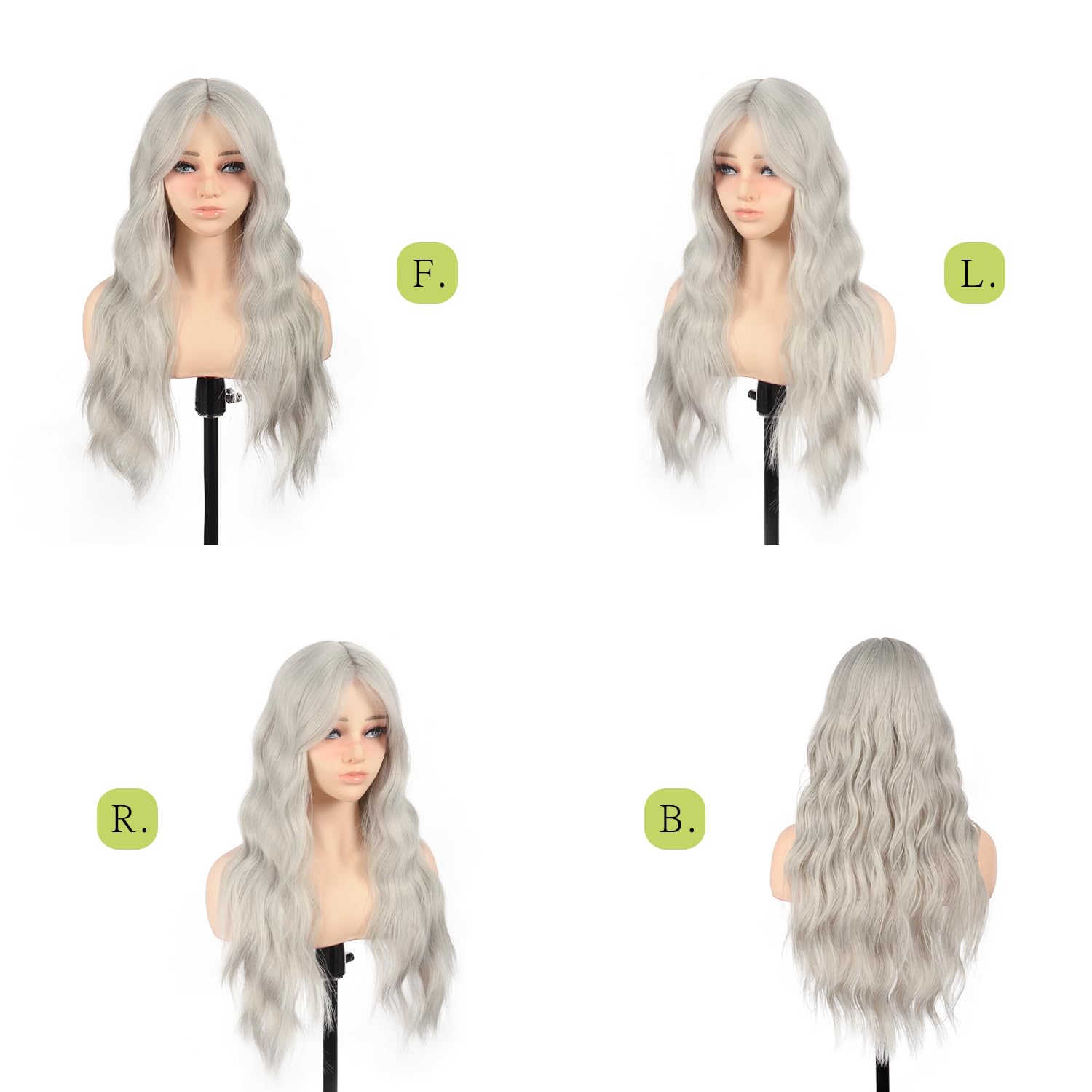 Aida ble Long Wavy Gray Wig with Curtain Bangs 26 Inch Silver Grey Wig for Women Synthetic Wig Natural Looking Heat Resistant Fiber Hair Wigs for Daily Party Halloween Cosplay Use