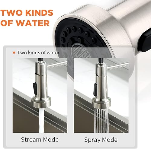 Miniatura 90 de OwOFAN - Grifos de cocina con rociador de latón sólido con níquel de cepillado industrial, de una sola manija, grifo para granja, campamento, Níquel