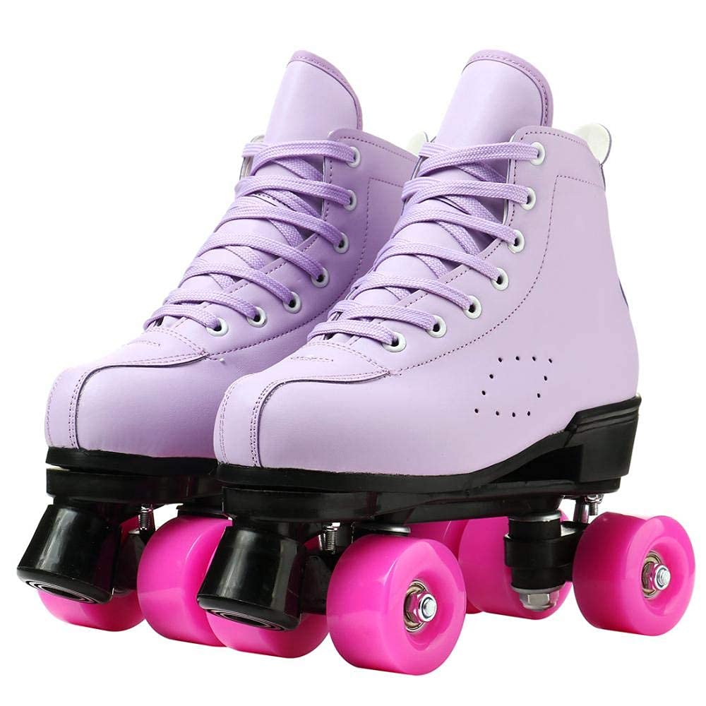 Roller Skates for Women and Men Cowhide High-Top Shoes Classic Double-Row Roller Skates Four-Wheel Roller Skates for Men Girls Unisex