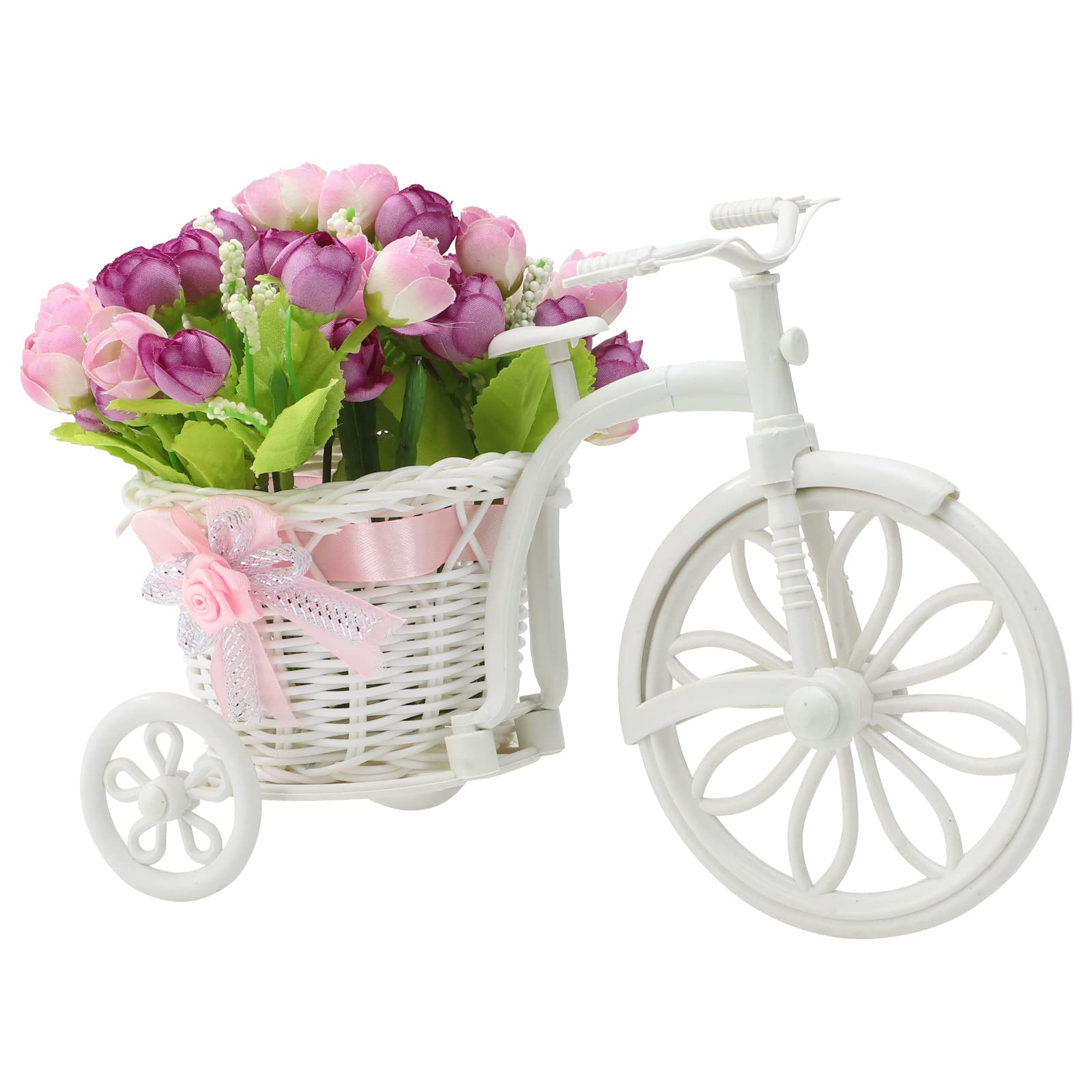 Healifty 3 Cestini Portafiori In Rattan A Forma Di Triciclo - Mini Vaso Per Fiori, Caramelle, Decorazioni Rustiche