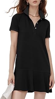 Womens Polo Dress Collared Short Sleeve Ruffle Golf Tennis T Shirt Sports Workout Mini Summer Dresses Tunic Pique - Buy now