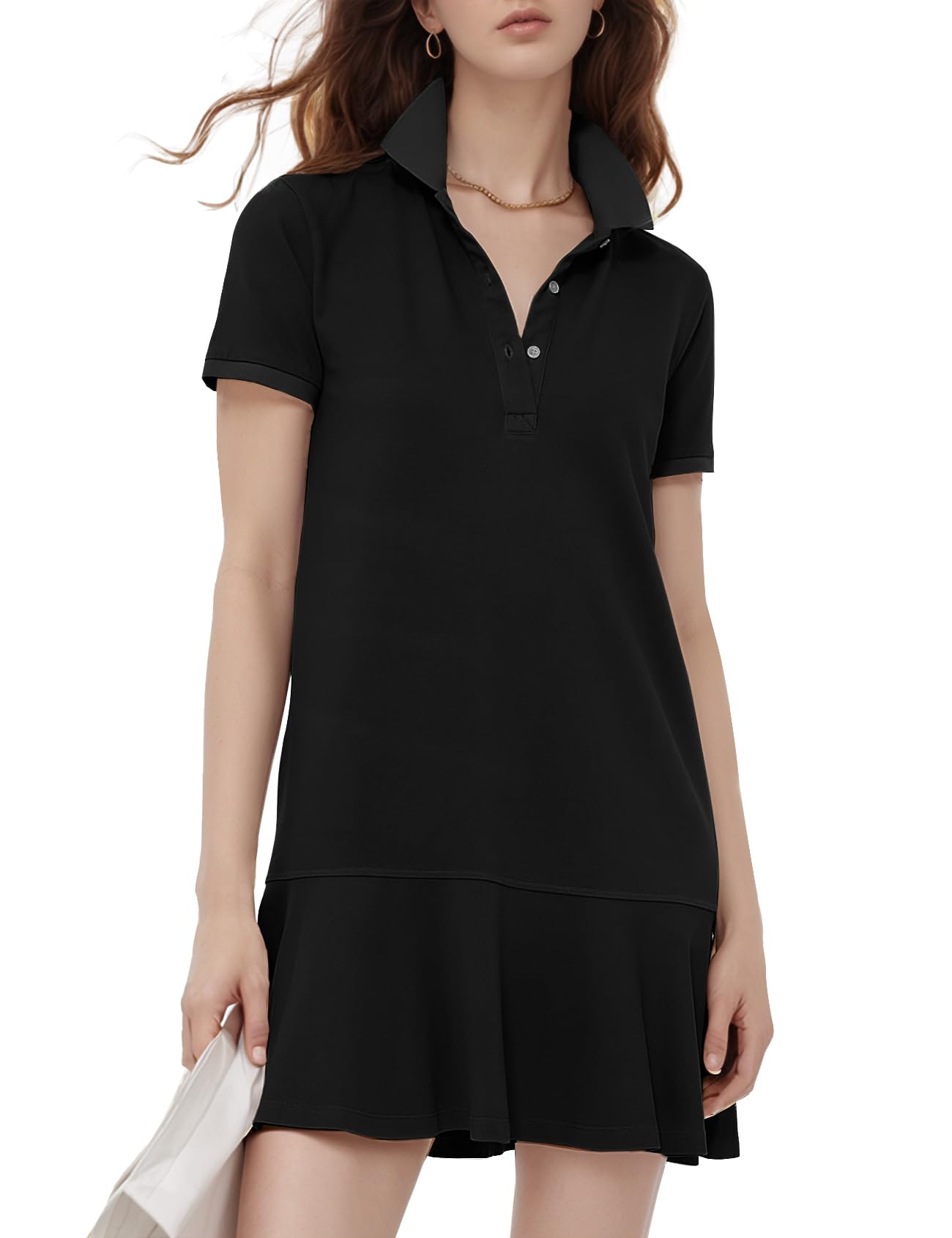 Womens Polo Dress Collared Short Sleeve Ruffle Golf Tennis T Shirt Sports Workout Mini Summer Dresses Tunic Pique