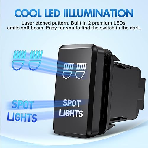 Miniatura 4 de Interruptor de botón de luz de punto Nilight 12V ENCENDIDO Apagado con kit de cable conector 1.54" x 0.83" de repuesto para Toyota Tacoma Tundra