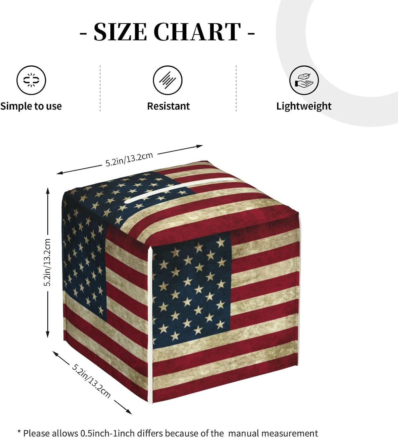 American Flag Leather Tissue Box Holders Set of 2, US Flag 5.2"x 5.2"x 5.2" Waterproof Facial Paper Organizer with Bottom Belt for Home Bathroom Nightstand Car Office Decor