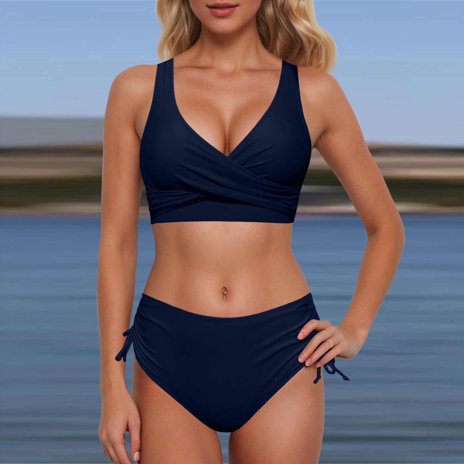 Bikini dla kobiet bikini z wysokim stanem seksowne push up dwuczęściowy strój kąpielowy retro zestaw z marszczonym nadrukiem, gorący różowy, L