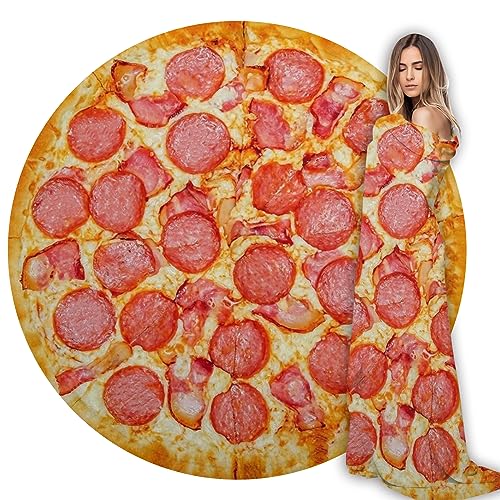 Abaysto Flannel Fleece Blanket Pizza Wrap Blanket Round Throw Blanket Funny Realistic Food Round Blanket Novelty Food Throw Blanket Pizza 150CM