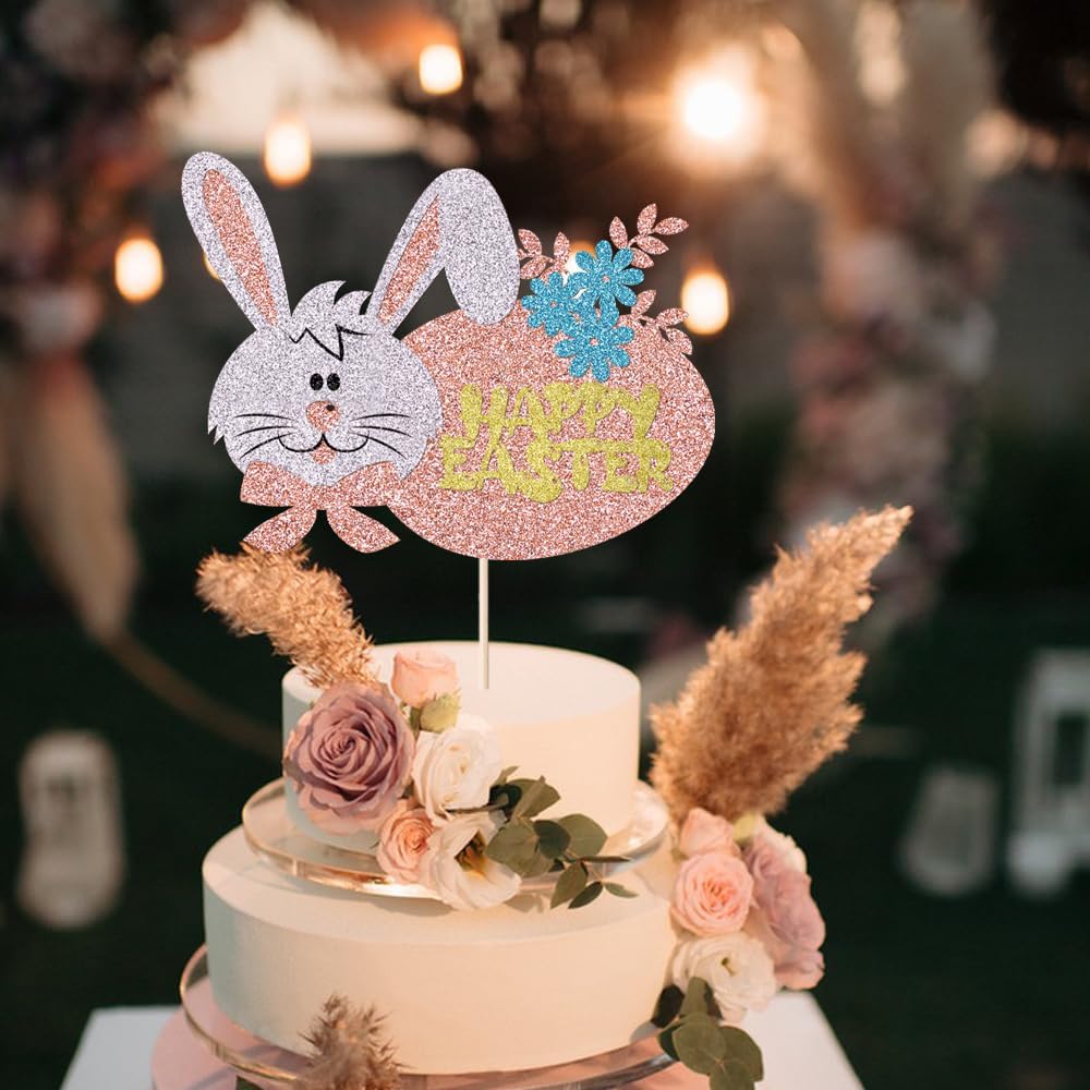 Rabbit Happy Easter Glitter Cake Topper Bunny/eggs/Happy Easter Spring Themed Party Supplies