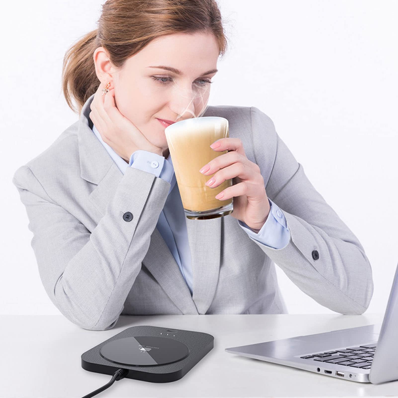 SUNGOOYUE Calentador Eléctrico para Taza de café, Tres Niveles Ajustables, 5 V, Inteligente, 55 ℃, Fuente de Alimentación USB Cálida Constante, Calentador de Bebidas con Taza de Cerámica