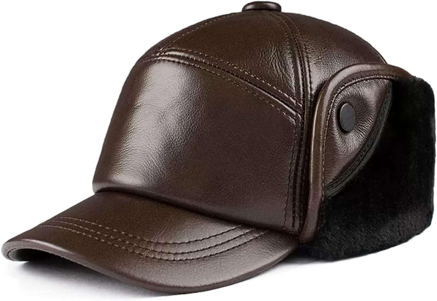 Men Women Snow Ski Earflap Hat Warm Winter Leather Trapper Cap Ushanka Russian Hat Aviator Bomber Trooper Hunting Hat Faux Fur Baseball Cap,B-XXL