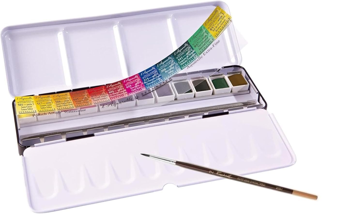 Sennelier Acuarela Extrafinas, Set Marie Boudon,12 Medio Cucharones Caja de metal y pinceles
