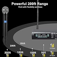 Vista 3 de Sistema de micrófono inalámbrico, juego de micrófono inalámbrico de metal UHF dual, larga distancia de 150 a 200 pies, 16 horas continuas