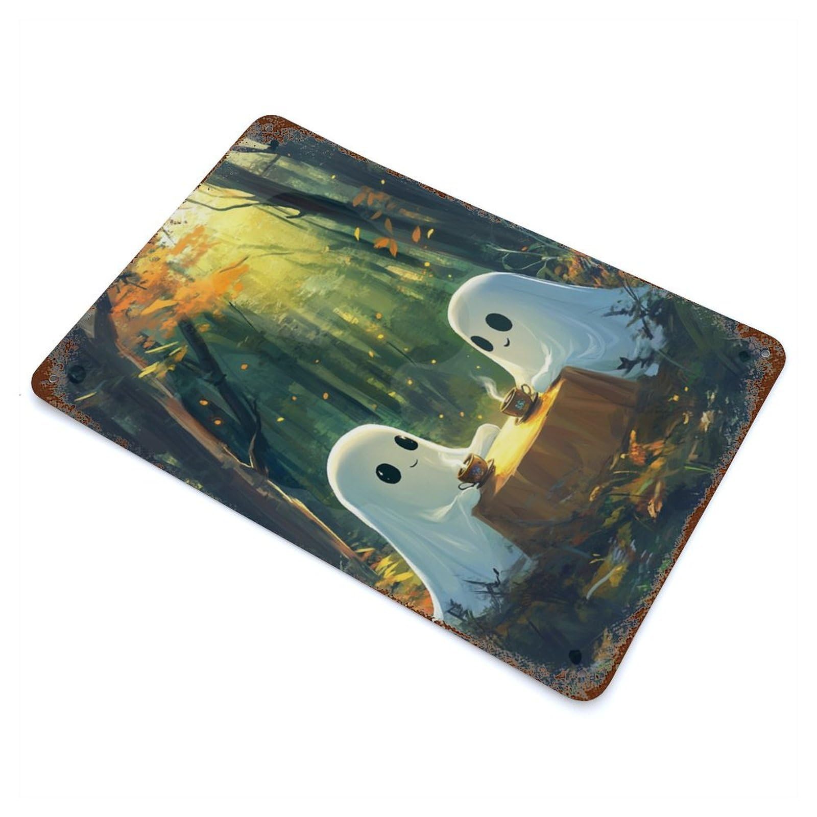 Halloween Ghost Tea Party Decorative Tin Sign 11.8"x7.9", for Bistro, Counter And Cafe Decor, Retro Wall Decor