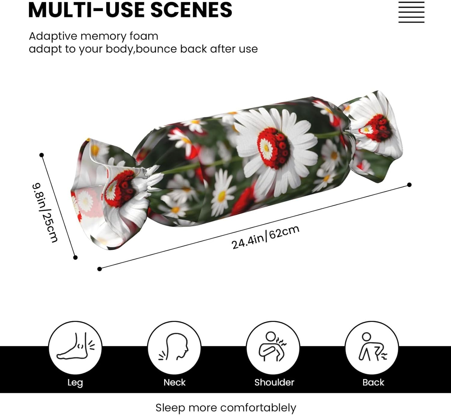 Flower and White Daisy Print Candy Cylindrical Comfortable Pillow Throw Pillows Home Decor Easy Maintenance