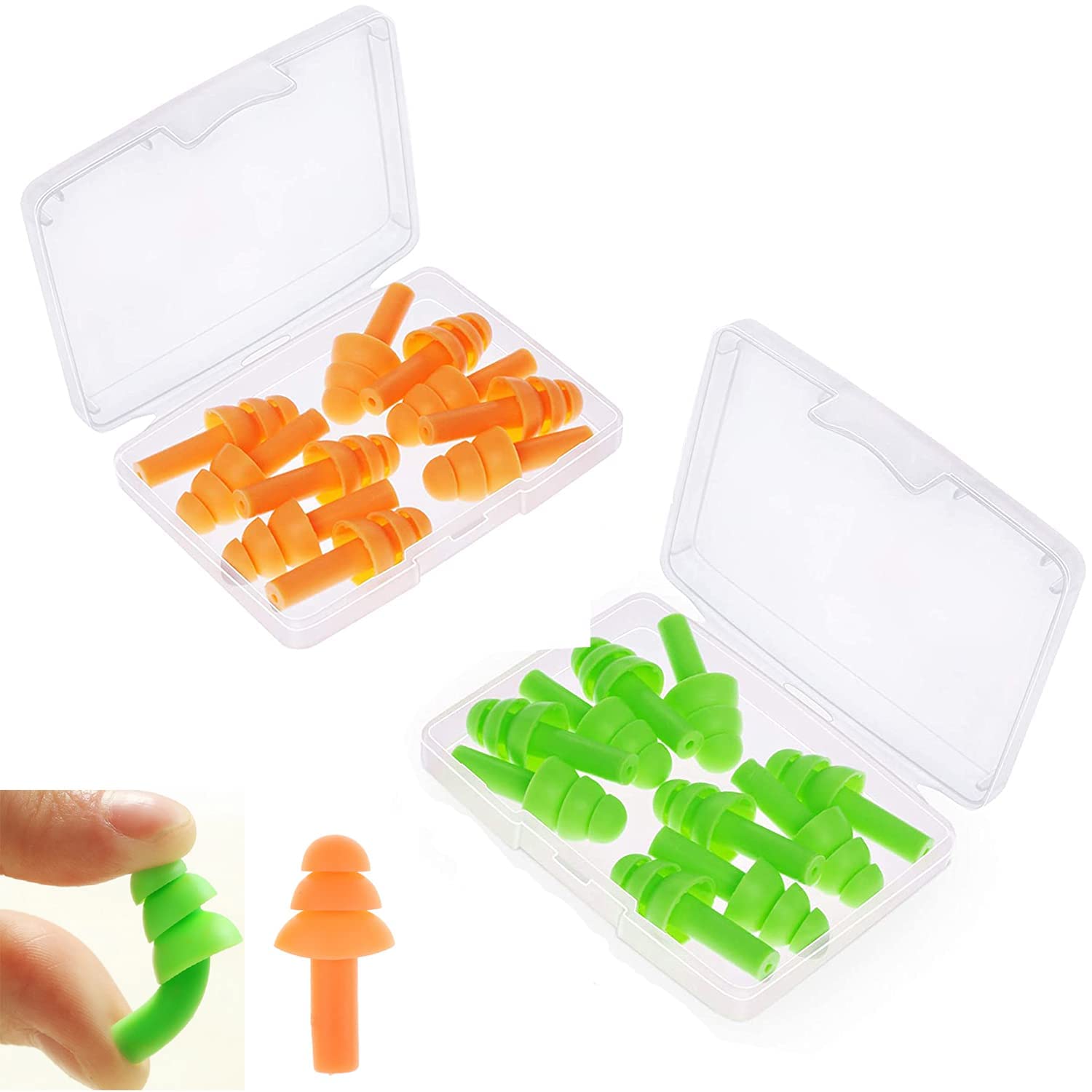 Ear Plugs for Sleeping Noise Cancelling Reusable Silicone Earplugs for Sleeping, Shooting, Swimming, Study, Work, Travel, Suitable for Kids and Adults(10 Pair) Orange and Green-image-42