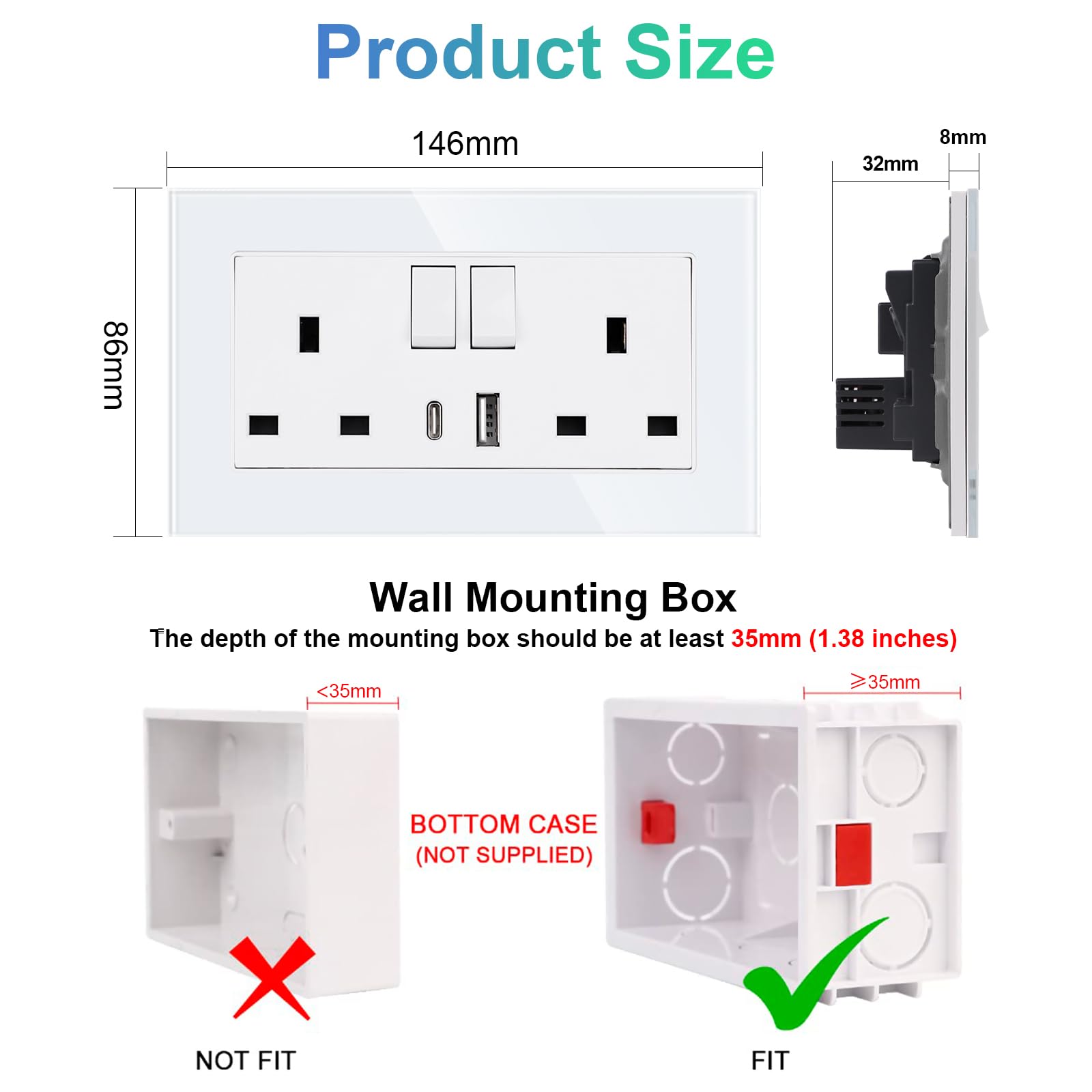CNBINGO Paquete de 5 enchufes dobles con USB, enchufes dobles con USB A y tipo C, enchufe eléctrico de pared blanco