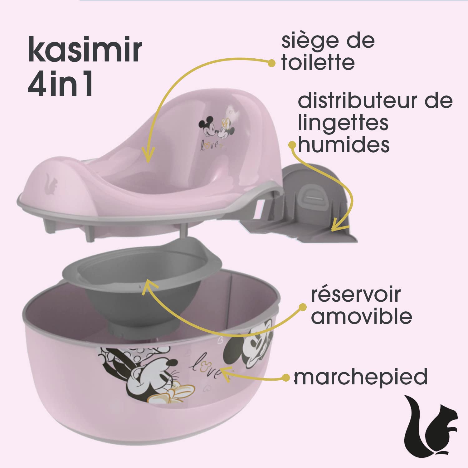 keeeper Minnie, Pot pour Bébé 4en1 deluxe, Pot + Siège de Toilette + Tabouret + Distributeur de Lingettes humides, d'env. 18 mois à env. 4 ans, kasimir, Rose