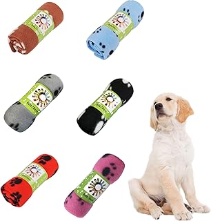 Aliangting 6Pcs Pet Blanket for Small Dogs Cats Soft Warm Puppy Blankets Washable Pet Fleece Blankets with Paw Print